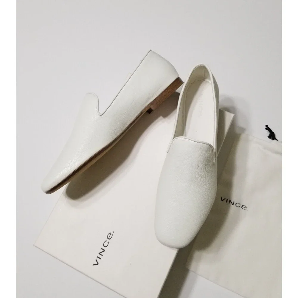 NIB Vince Bray White Leather Flat Loafer Smoking Slipper Size 6.5, 8, 8.5 $295